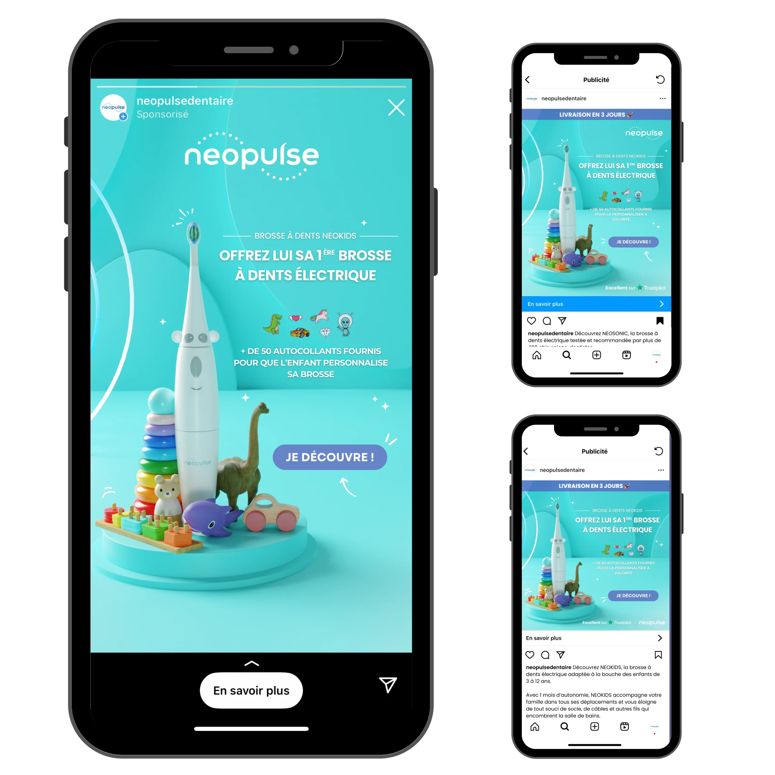 Exemple de visuel créé dans le cadre d'une campagne publicitaire de la brosse à dents NEOKIDS de NEOPULSE