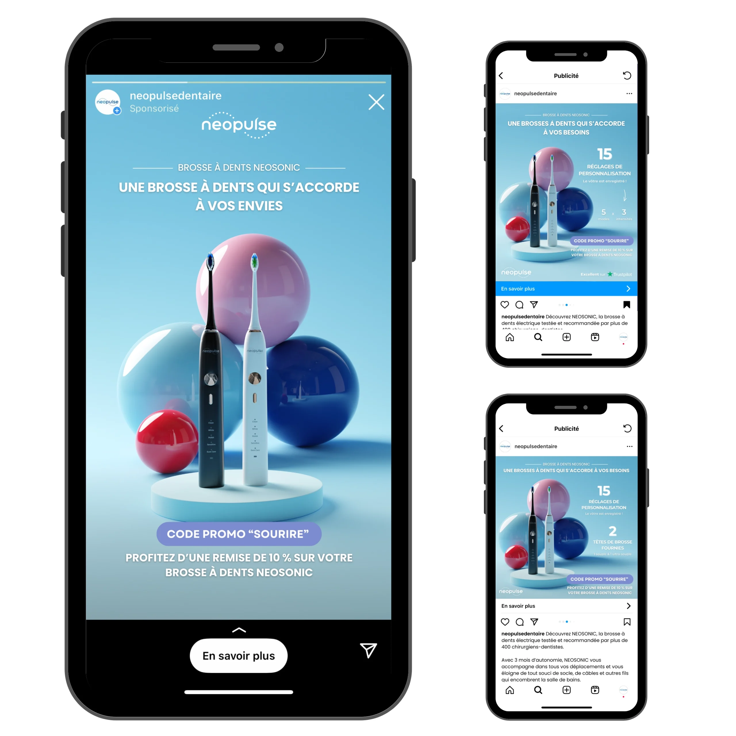 Exemple de visuel créé dans le cadre d'une campagne publicitaire de la brosse à dents NEOSONIC de NEOPULSE