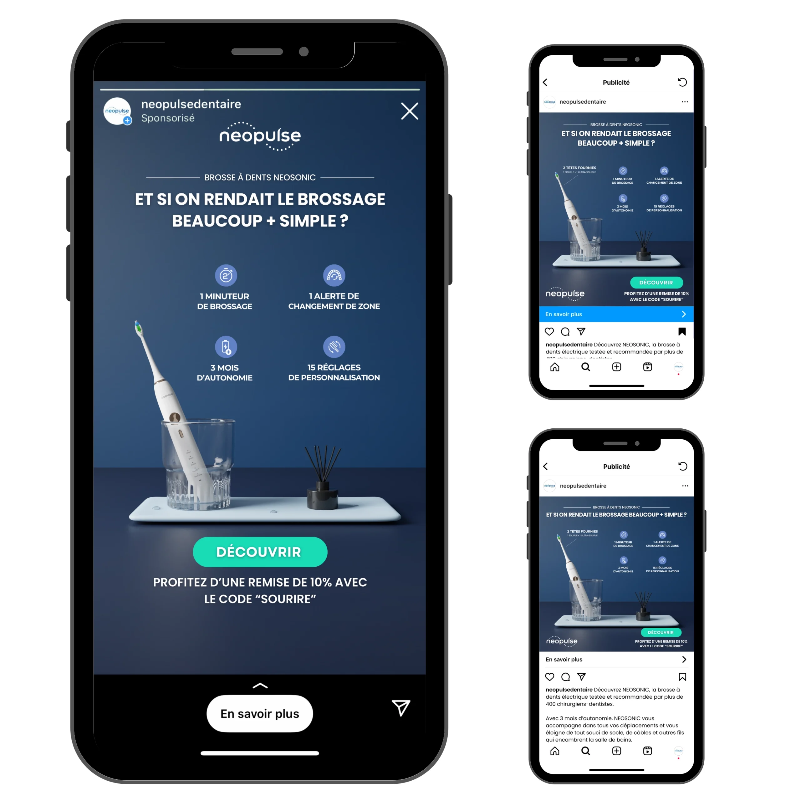 Exemple de visuel créé dans le cadre d'une campagne publicitaire de la brosse à dents NEOSONIC de NEOPULSE