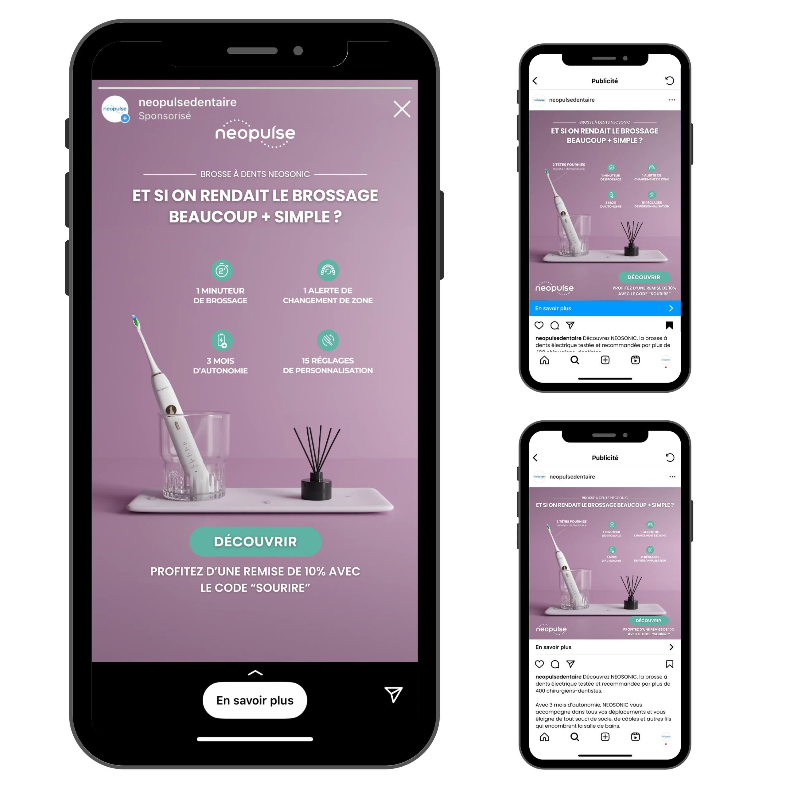 Exemple de visuel créé dans le cadre d'une campagne publicitaire de la brosse à dents NEOSONIC de NEOPULSE
