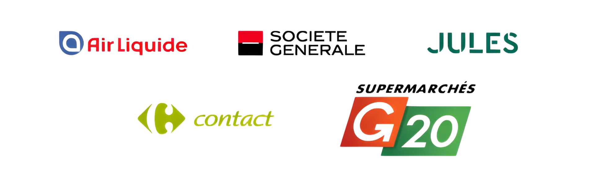 Réseau-de-confiance Les différentes entreprises avec lesquelles j'ai collaboré (Air Liquide, Societe Generale, Jules, Carrefour Contact et Supermarchés G20)